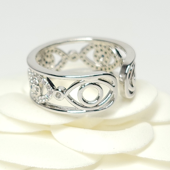 Evil Eye Micro Pave CZ Open Size Ring NEW - Picture 3 of 13